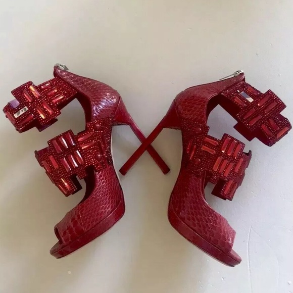 Jimmy Choo Jing Embellished Snakeskin Sandals - Picture 5 of 8